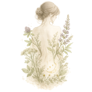 Illustration einer Frau mit Kräutern